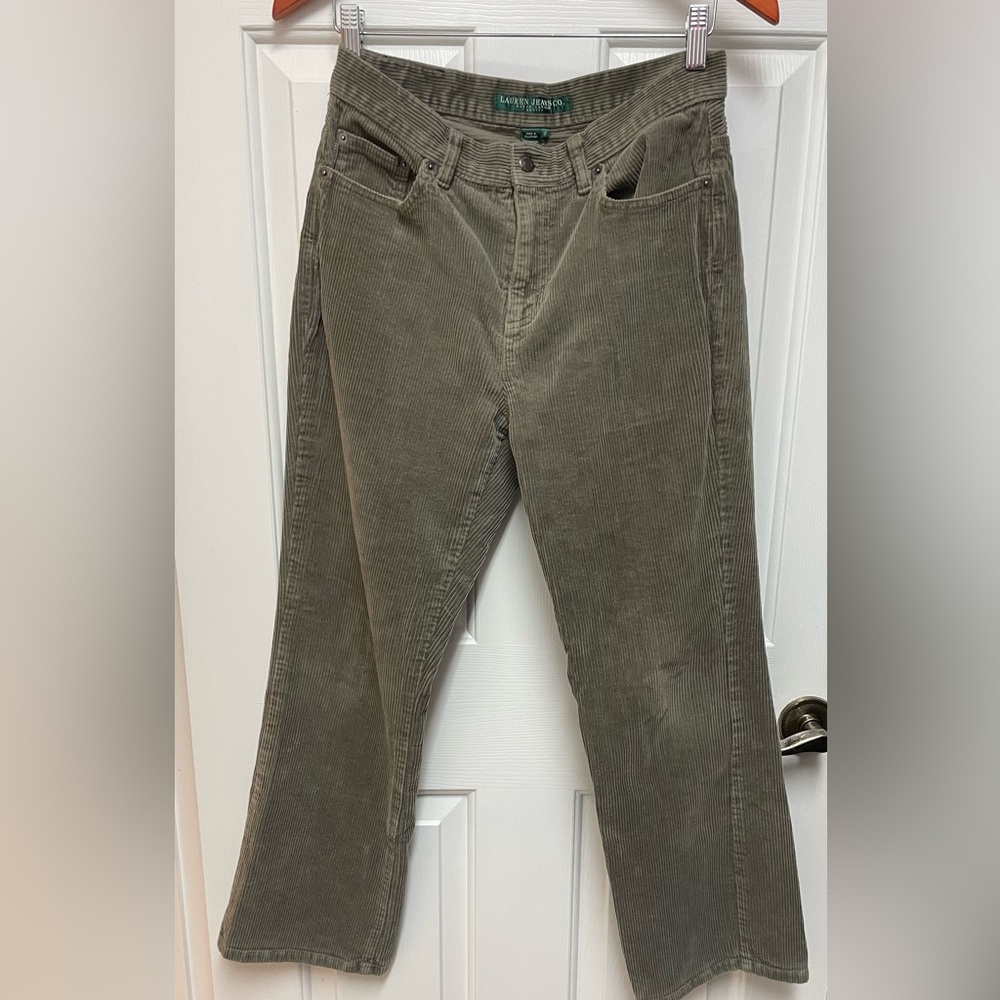 COPY - Olive Green Corduroy Pants with Flat Front Waistband
